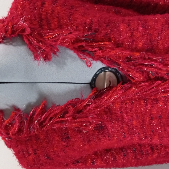 Womens Sz S Red Sparkley ,fringy Cardigan - Picture 2 of 6